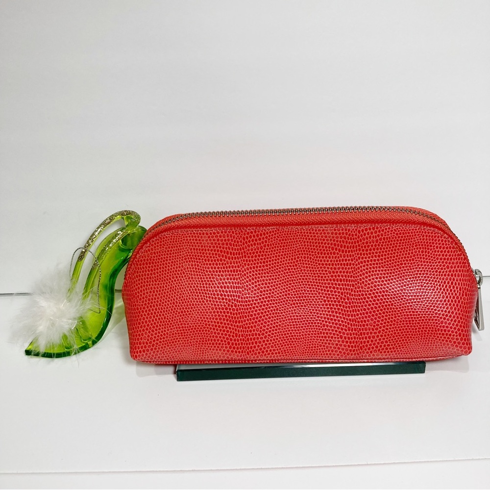 Ralph Lauren Peach Reptile Embossed Brush or Makeup Bag Zipper Top - Picture 2 of 9